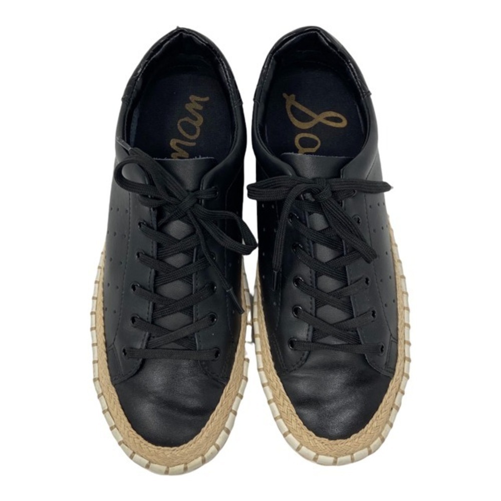 Sam Edelman Women's Kavi Leather Sneakers Black Casual Espadrille Trim Size 7